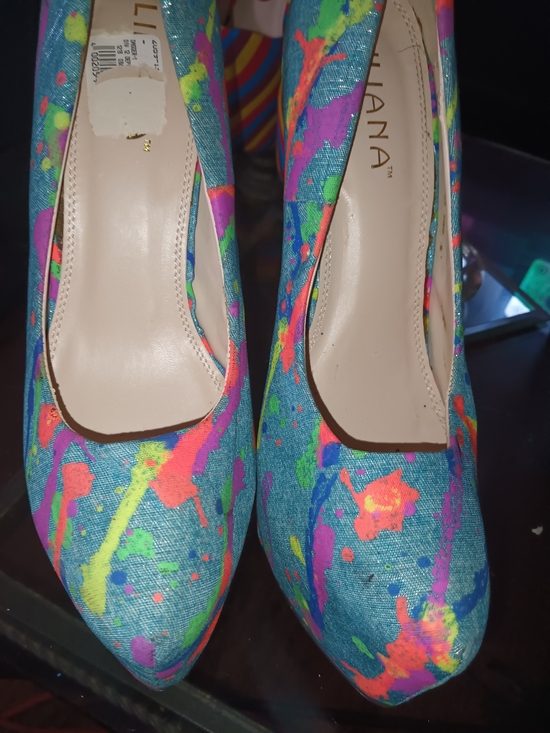 Liliana Shoes - Liliana Multi-Color Paint-Splash Platform Pumps